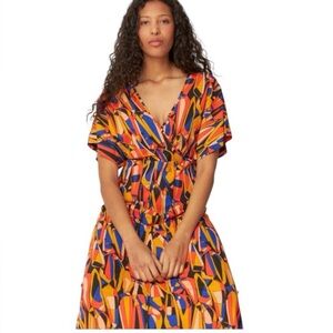 SKFK NWT Leire Gots Sails Abstract Print Midi Dress Colorful V-Neck  Size 6